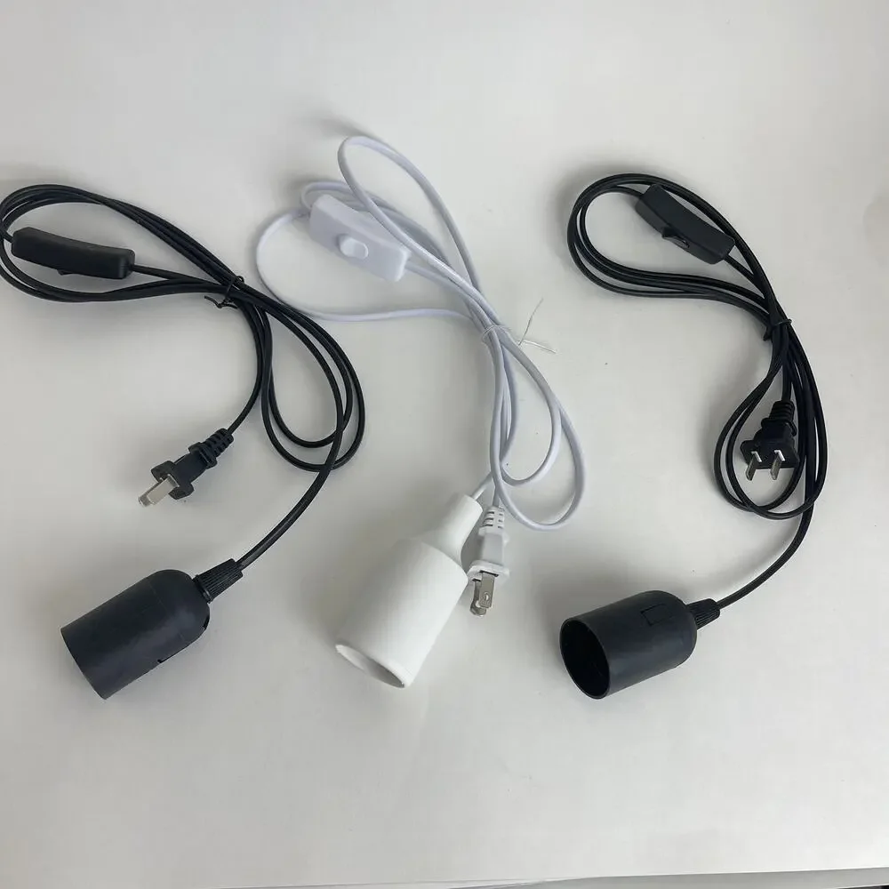 Lot Of 3 E27 Bulb Lamp Holder With Cable & Switch, Light Socket Black & White